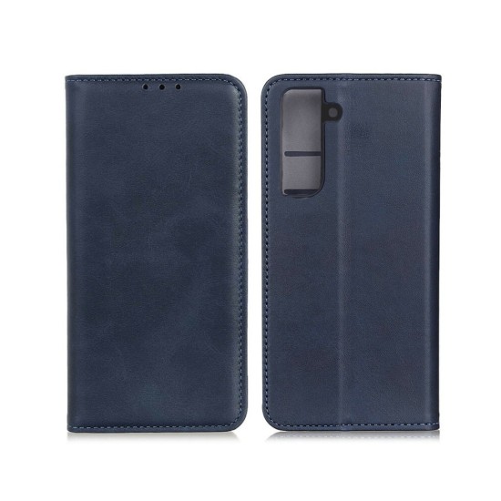 Leather Flip Cover with Internal Pocket For Samsung Galaxy S21 FE Blue